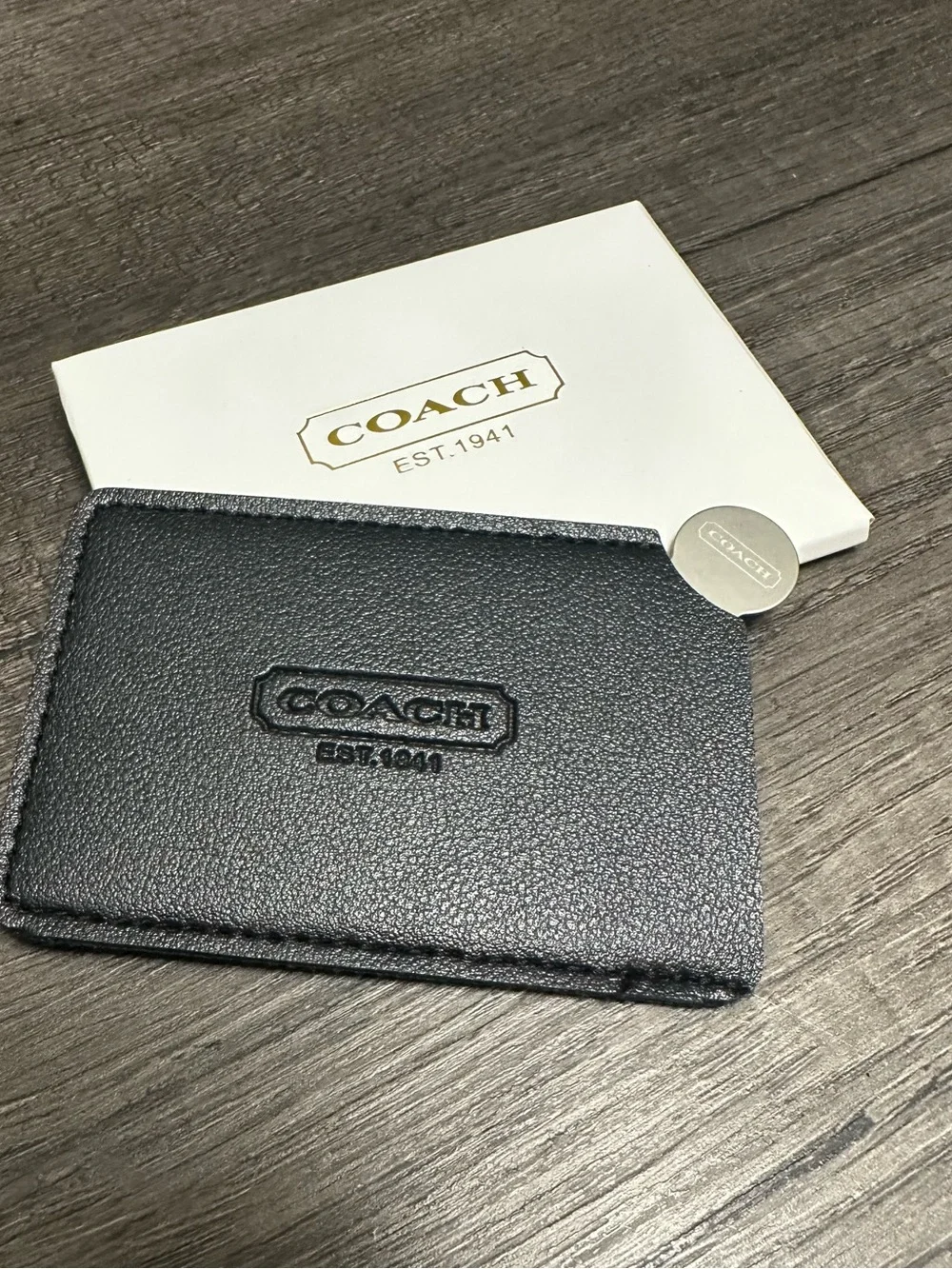 Coach Black Pebbled Leather Card Holder with with Mirror